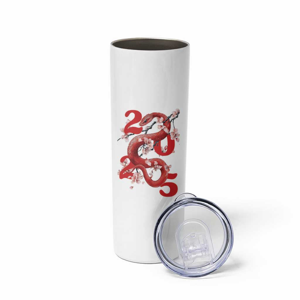 Year Of The Snake 2025 Skinny Tumbler Lu Fu Shou Chinese New Year Snake Cherry Blossom - Wonder Print Shop