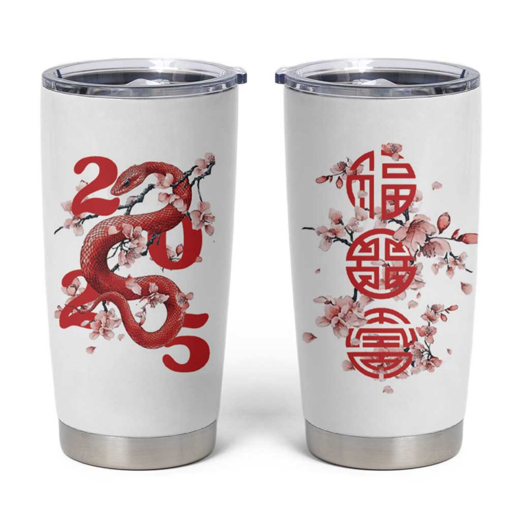 Year Of The Snake 2025 Tumbler Cup Lu Fu Shou Chinese New Year Snake Cherry Blossom - Wonder Print Shop