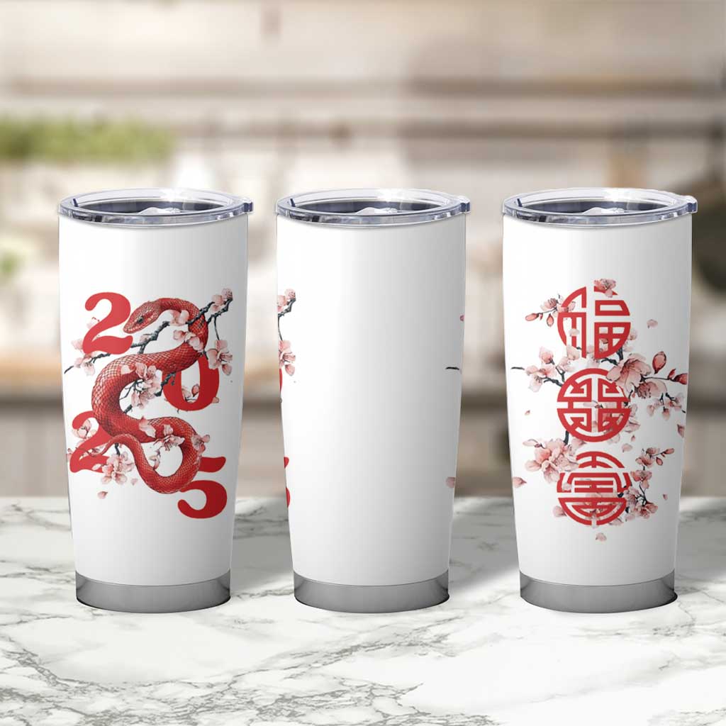 Year Of The Snake 2025 Tumbler Cup Lu Fu Shou Chinese New Year Snake Cherry Blossom - Wonder Print Shop