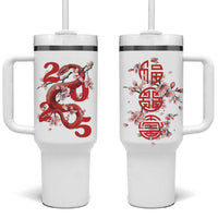 Year Of The Snake 2025 Tumbler With Handle Lu Fu Shou Chinese New Year Snake Cherry Blossom - Wonder Print Shop