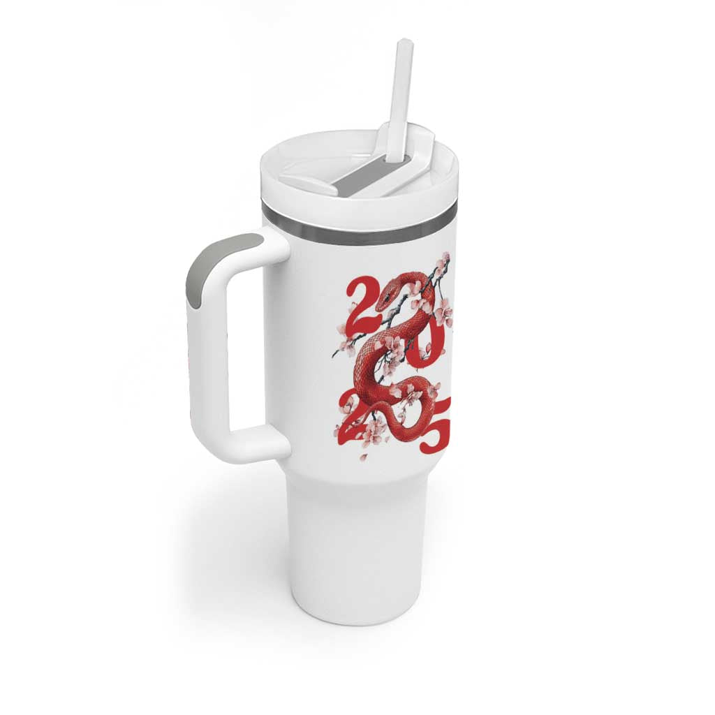 Year Of The Snake 2025 Tumbler With Handle Lu Fu Shou Chinese New Year Snake Cherry Blossom - Wonder Print Shop