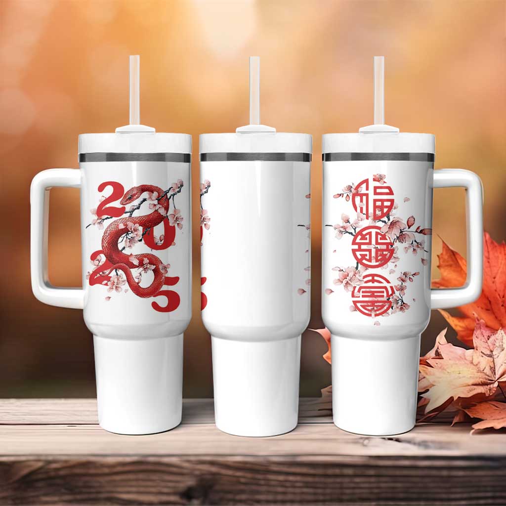 Year Of The Snake 2025 Tumbler With Handle Lu Fu Shou Chinese New Year Snake Cherry Blossom - Wonder Print Shop