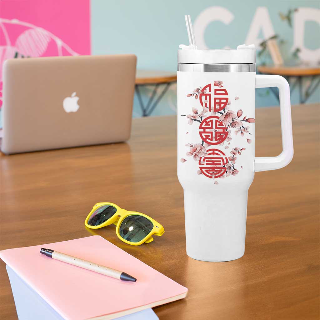 Year Of The Snake 2025 Tumbler With Handle Lu Fu Shou Chinese New Year Snake Cherry Blossom - Wonder Print Shop