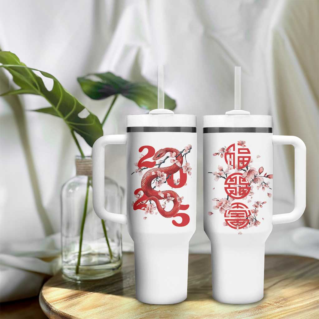 Year Of The Snake 2025 Tumbler With Handle Lu Fu Shou Chinese New Year Snake Cherry Blossom - Wonder Print Shop