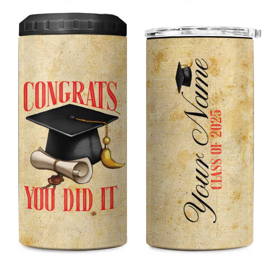 Personalized Graduation Gifts 4 in 1 Can Cooler Tumbler Custom Name Congrats You Did It Class Of 2025