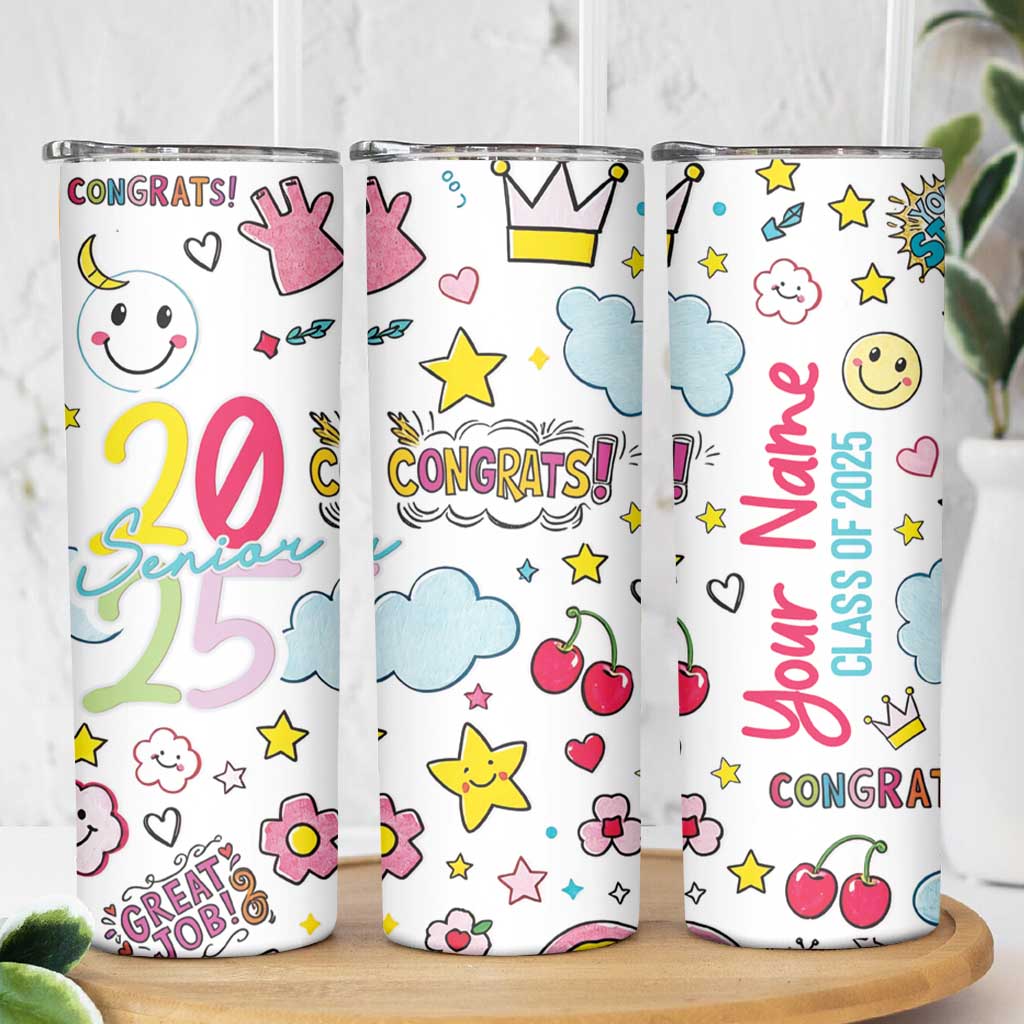 Personalized Graduation Gifts Skinny Tumbler Custom Name Cute Seniors Class Of 2025