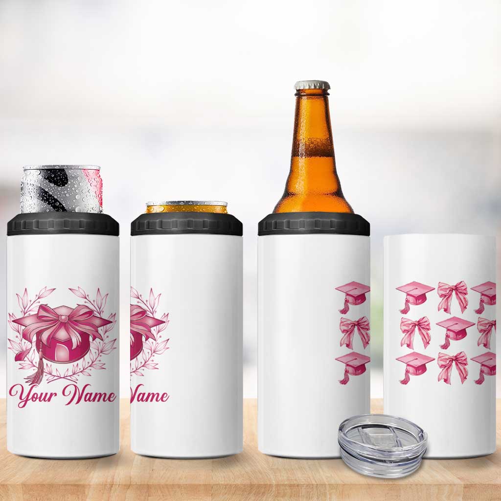 Personalized Graduation Gifts For Women 4 in 1 Can Cooler Tumbler Custom Name Coquette Bow Seniors Class Of 2025