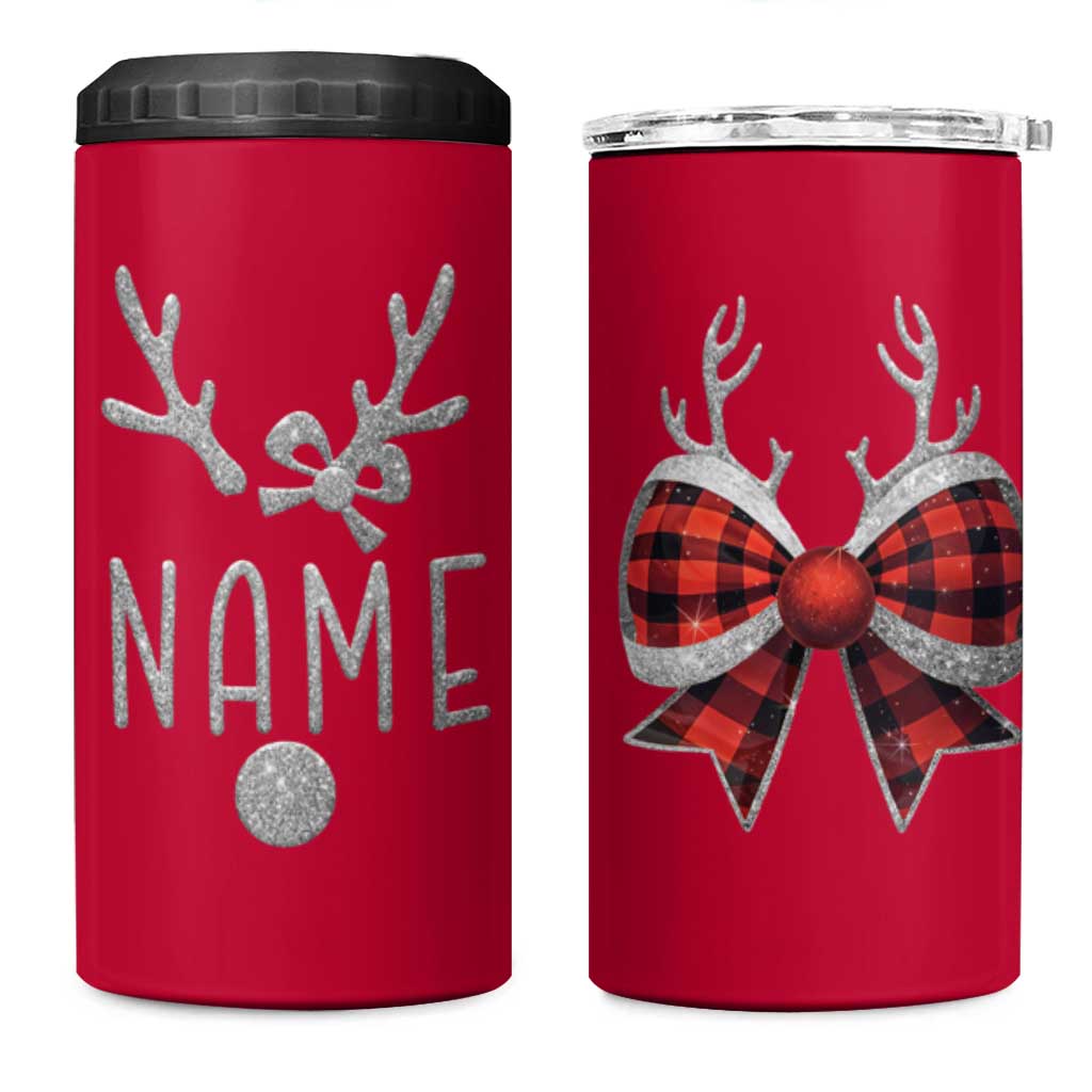 Personalized Christmas 4 in 1 Can Cooler Tumbler Custom Name Cute Reindeer Girly Bow - Wonder Print Shop