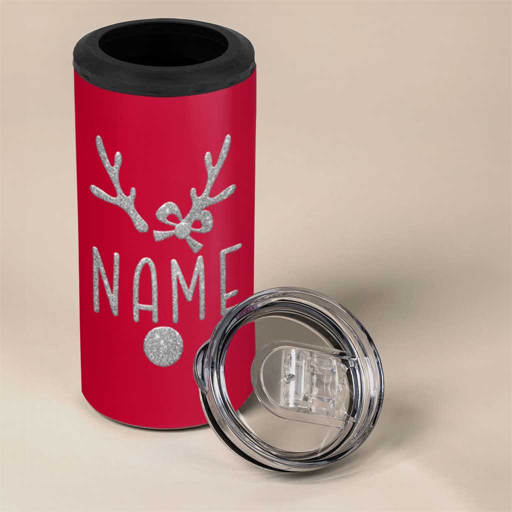 Personalized Christmas 4 in 1 Can Cooler Tumbler Custom Name Cute Reindeer Girly Bow - Wonder Print Shop