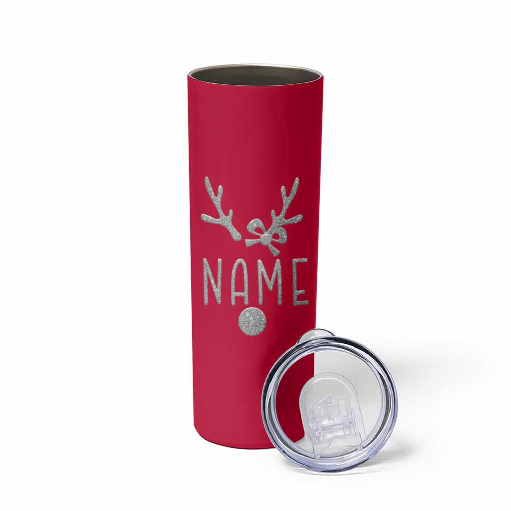 Personalized Christmas Skinny Tumbler Custom Name Cute Reindeer Girly Bow - Wonder Print Shop
