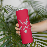 Personalized Christmas Skinny Tumbler Custom Name Cute Reindeer Girly Bow - Wonder Print Shop