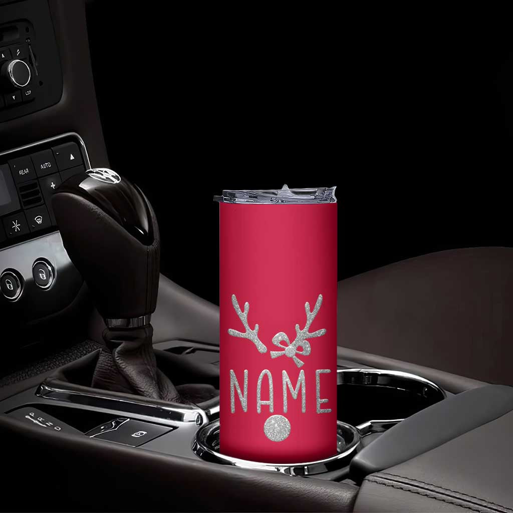 Personalized Christmas Skinny Tumbler Custom Name Cute Reindeer Girly Bow - Wonder Print Shop