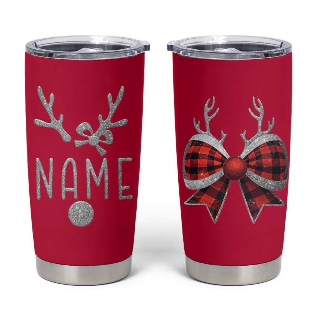 Personalized Christmas Tumbler Cup Custom Name Cute Reindeer Girly Bow - Wonder Print Shop