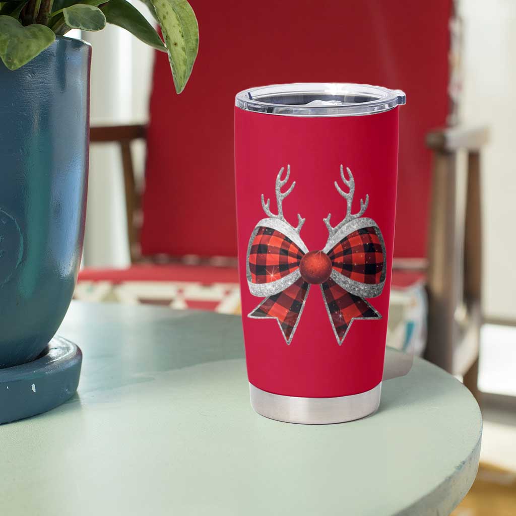 Personalized Christmas Tumbler Cup Custom Name Cute Reindeer Girly Bow - Wonder Print Shop