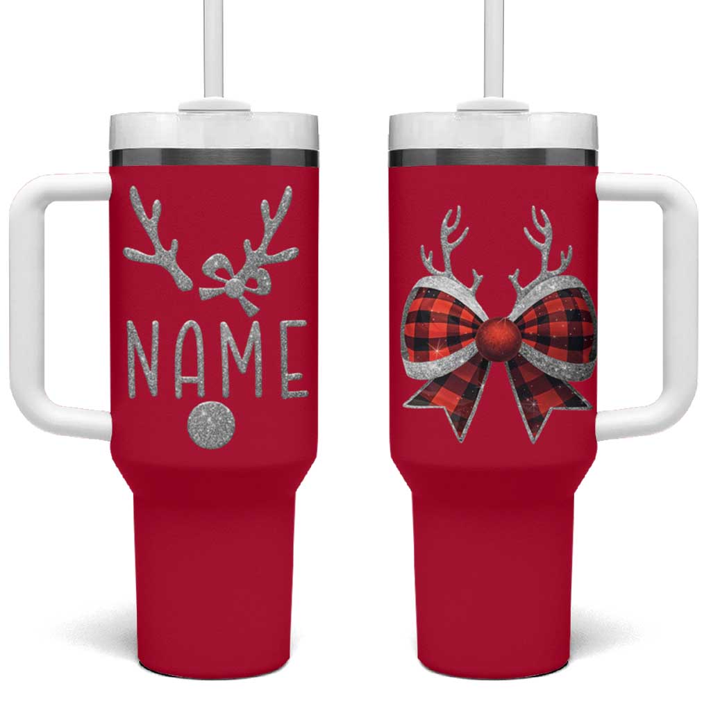 Personalized Christmas Tumbler With Handle Custom Name Cute Reindeer Girly Bow - Wonder Print Shop