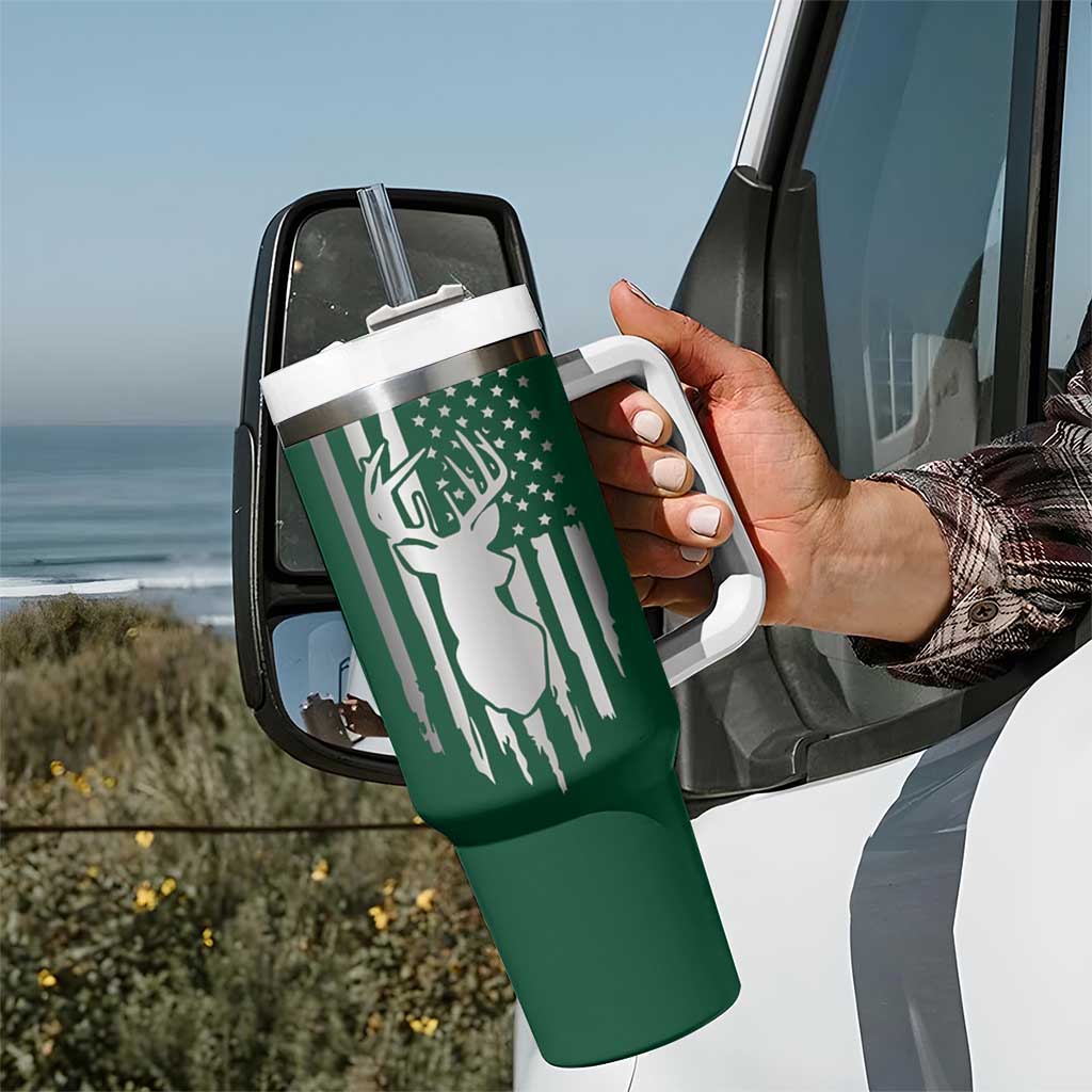 Personalized Hunting Tumbler With Handle Custom Name Reindeer Season Christmas - Wonder Print Shop