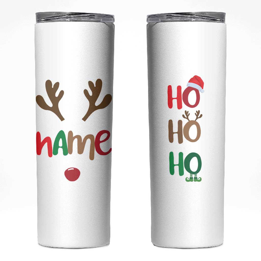 Personalized Christmas Skinny Tumbler Custom Name Ho Ho Ho Santa Reindeer Elf - Wonder Print Shop