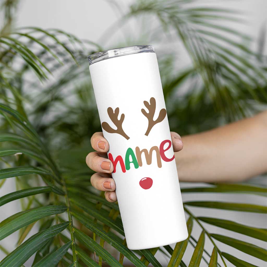 Personalized Christmas Skinny Tumbler Custom Name Ho Ho Ho Santa Reindeer Elf - Wonder Print Shop