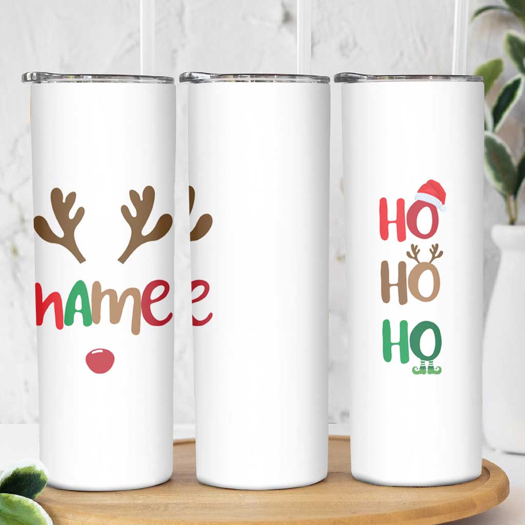 Personalized Christmas Skinny Tumbler Custom Name Ho Ho Ho Santa Reindeer Elf - Wonder Print Shop