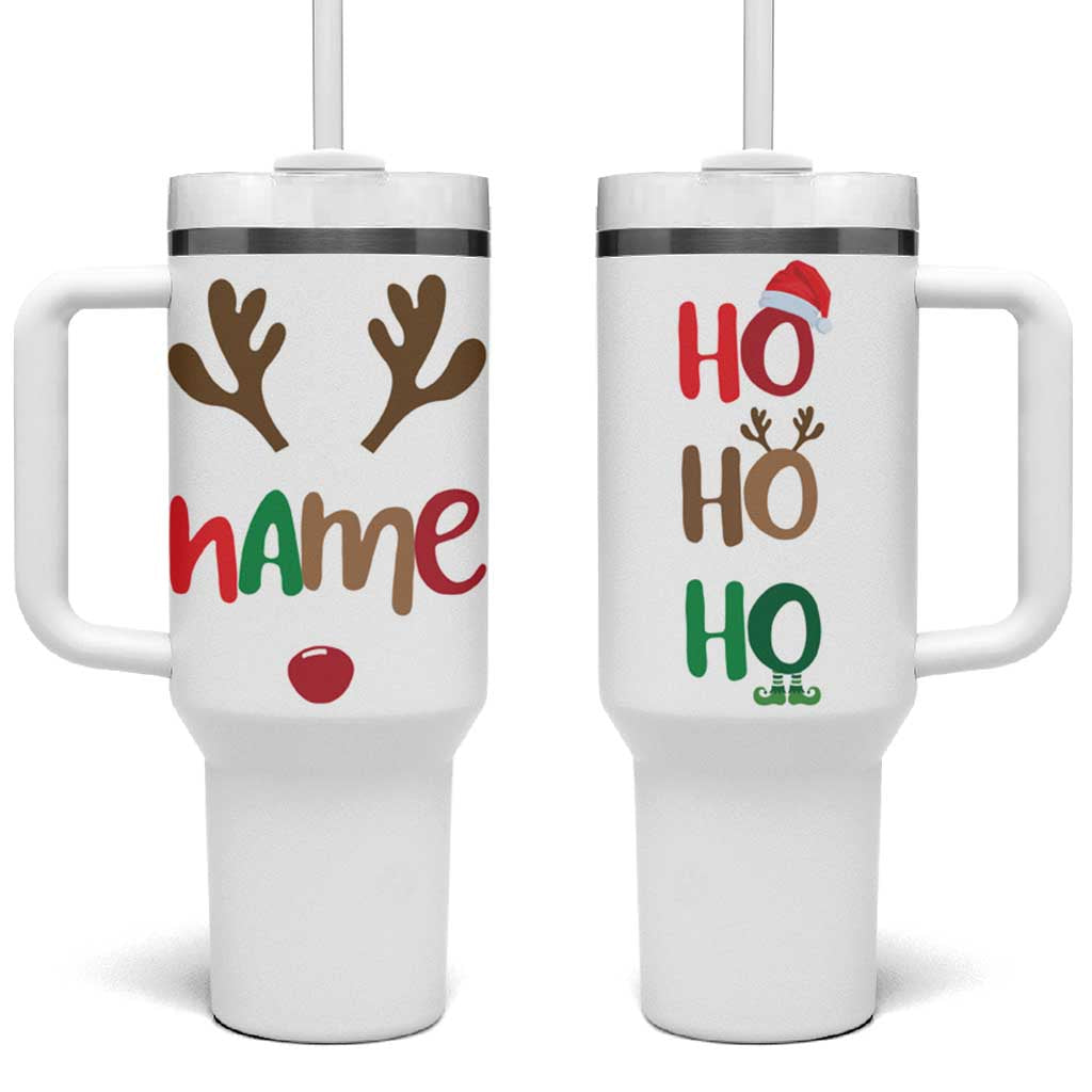 Personalized Christmas Tumbler With Handle Custom Name Ho Ho Ho Santa Reindeer Elf - Wonder Print Shop