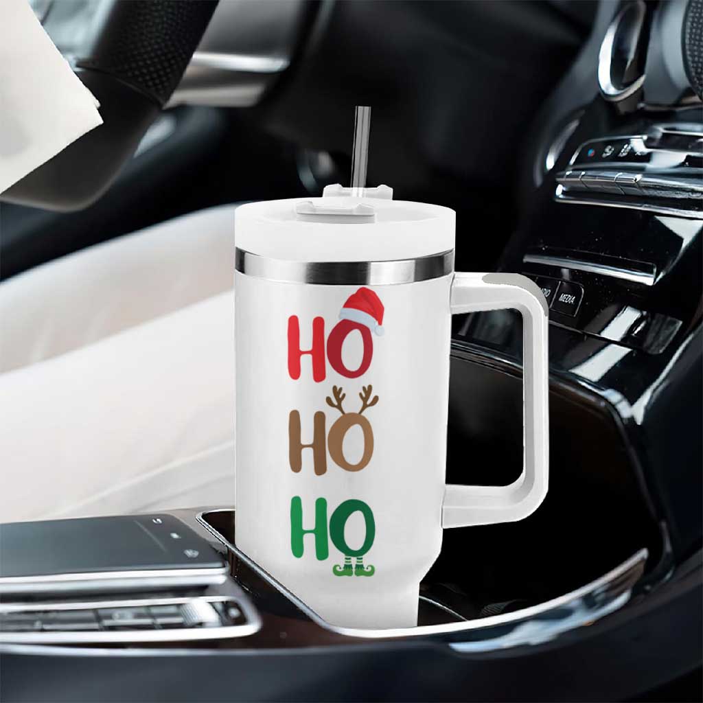 Personalized Christmas Tumbler With Handle Custom Name Ho Ho Ho Santa Reindeer Elf - Wonder Print Shop