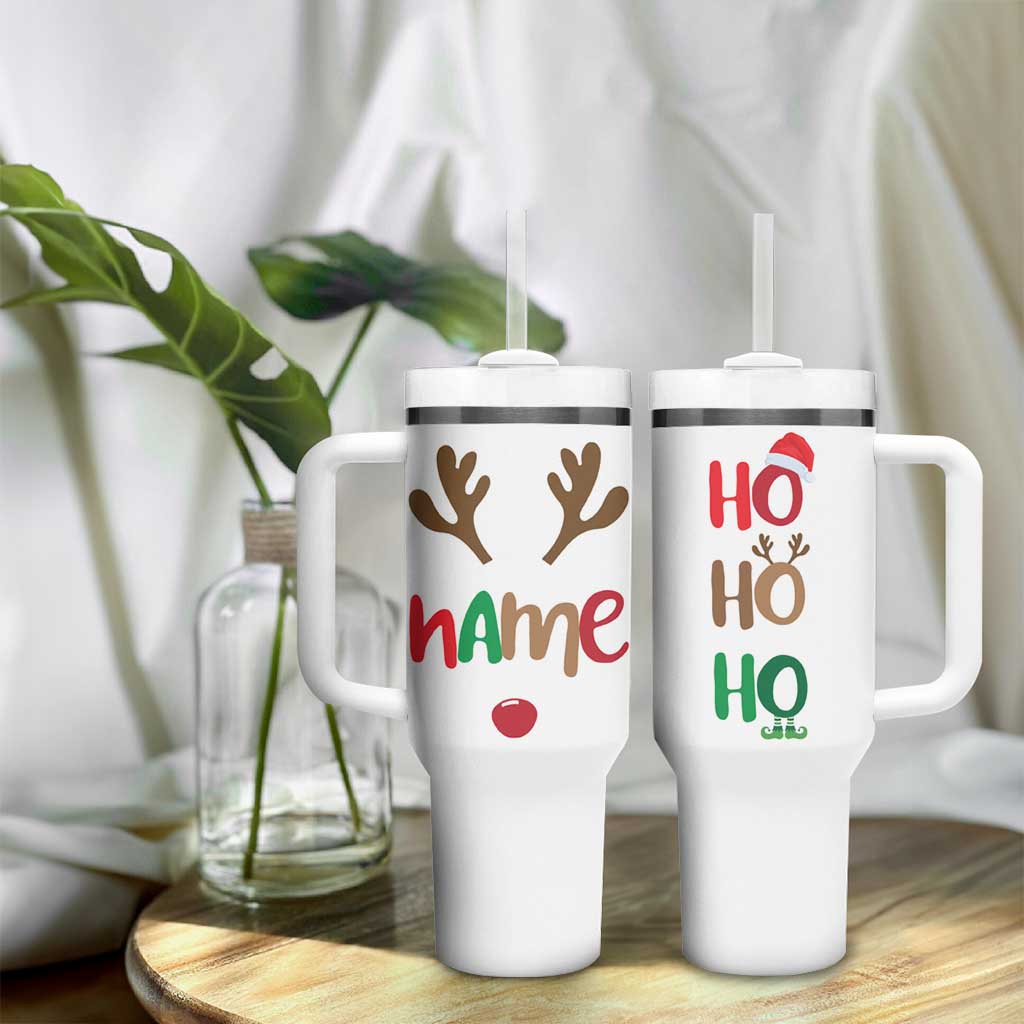 Personalized Christmas Tumbler With Handle Custom Name Ho Ho Ho Santa Reindeer Elf - Wonder Print Shop