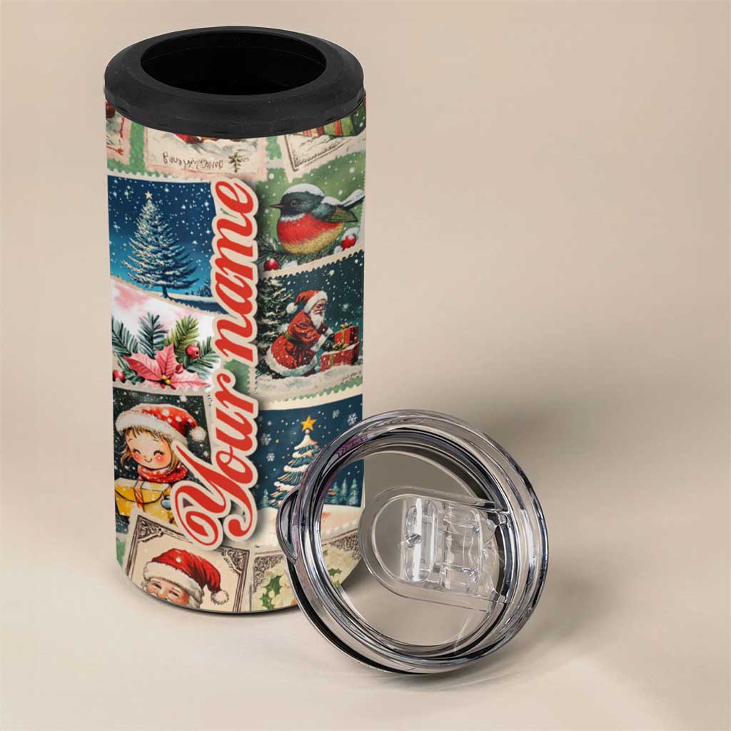 Personalized Christmas 4 in 1 Can Cooler Tumbler Custom Name Vingtage Xmas Stamp - Wonder Print Shop
