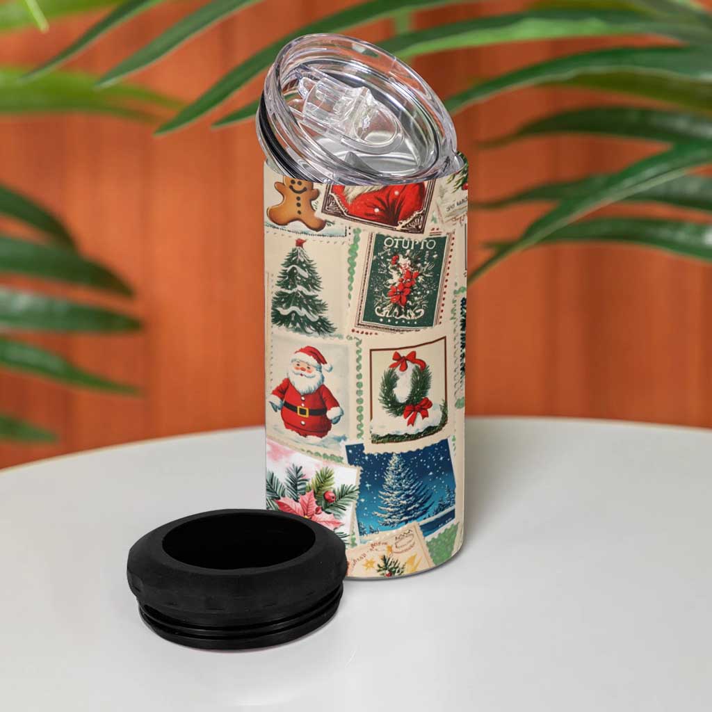 Personalized Christmas 4 in 1 Can Cooler Tumbler Custom Name Vingtage Xmas Stamp - Wonder Print Shop