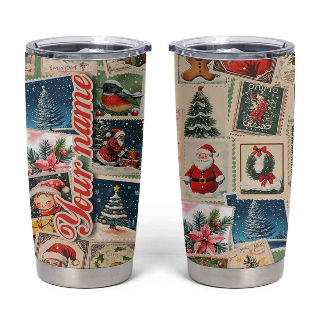 Personalized Christmas Tumbler Cup Custom Name Vingtage Xmas Stamp - Wonder Print Shop