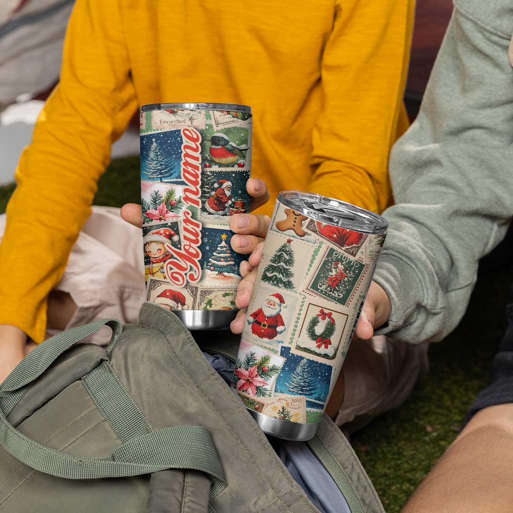 Personalized Christmas Tumbler Cup Custom Name Vingtage Xmas Stamp - Wonder Print Shop