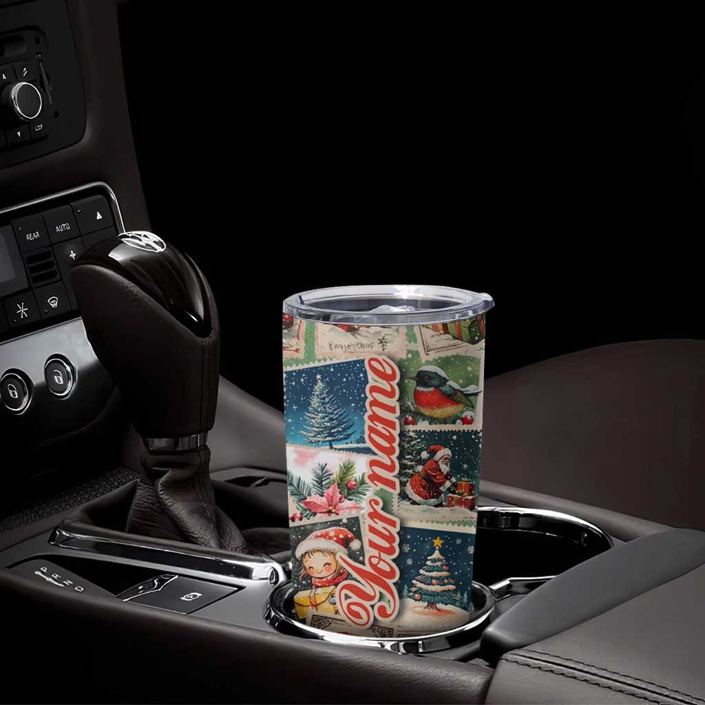 Personalized Christmas Tumbler Cup Custom Name Vingtage Xmas Stamp - Wonder Print Shop