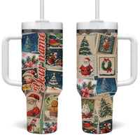 Personalized Christmas Tumbler With Handle Custom Name Vingtage Xmas Stamp - Wonder Print Shop