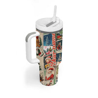 Personalized Christmas Tumbler With Handle Custom Name Vingtage Xmas Stamp - Wonder Print Shop