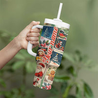 Personalized Christmas Tumbler With Handle Custom Name Vingtage Xmas Stamp - Wonder Print Shop