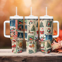Personalized Christmas Tumbler With Handle Custom Name Vingtage Xmas Stamp - Wonder Print Shop