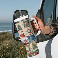 Personalized Christmas Tumbler With Handle Custom Name Vingtage Xmas Stamp - Wonder Print Shop