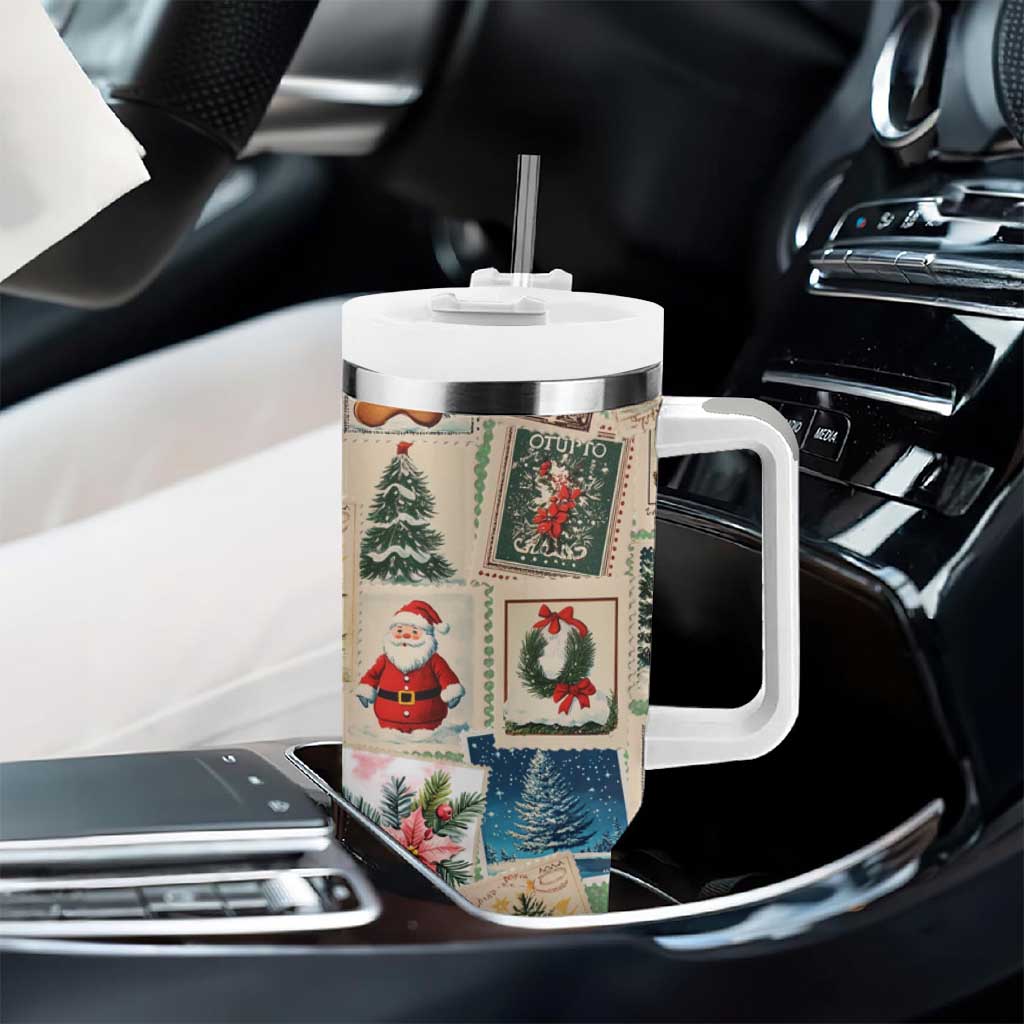 Personalized Christmas Tumbler With Handle Custom Name Vingtage Xmas Stamp - Wonder Print Shop