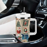 Personalized Christmas Tumbler With Handle Custom Name Vingtage Xmas Stamp - Wonder Print Shop