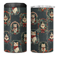 Christmas Cat 4 in 1 Can Cooler Tumbler Vintage Kitten Victorian Royal Holly Wreath - Wonder Print Shop