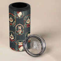 Christmas Cat 4 in 1 Can Cooler Tumbler Vintage Kitten Victorian Royal Holly Wreath - Wonder Print Shop