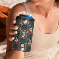 Christmas Cat 4 in 1 Can Cooler Tumbler Vintage Kitten Victorian Royal Holly Wreath - Wonder Print Shop