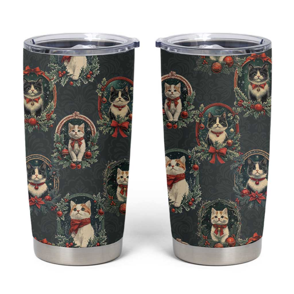 Christmas Cat Tumbler Cup Vintage Kitten Victorian Royal Holly Wreath - Wonder Print Shop