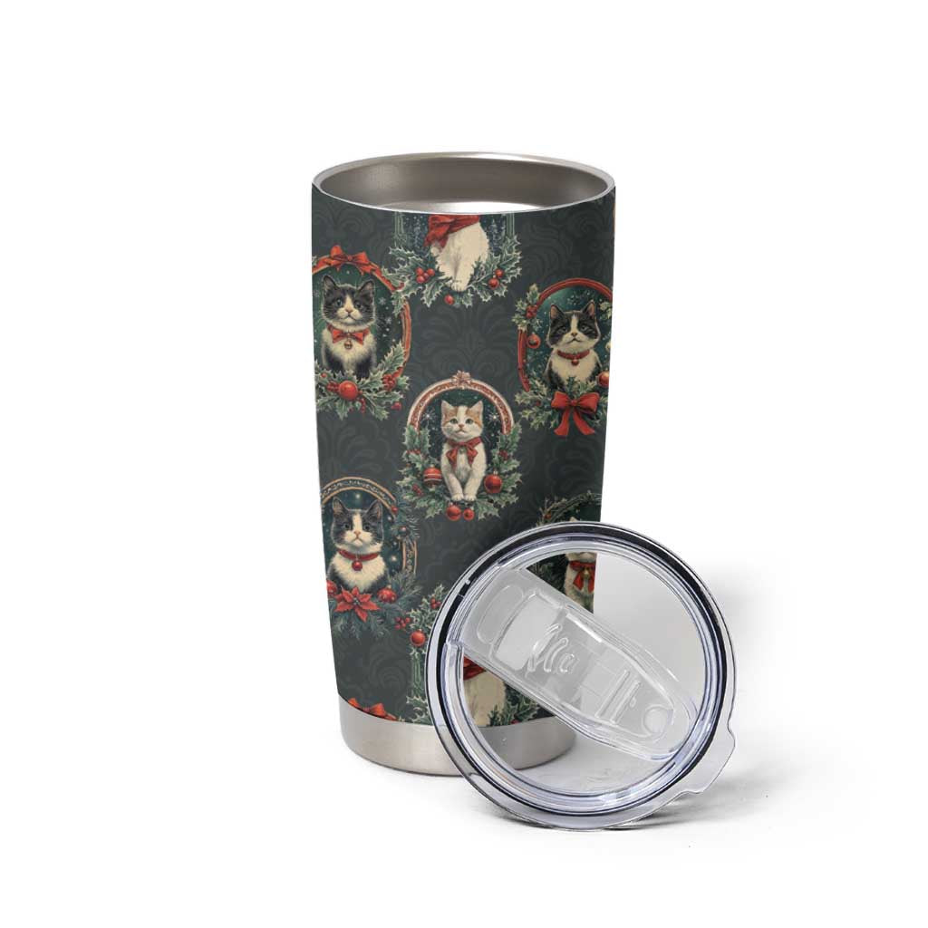 Christmas Cat Tumbler Cup Vintage Kitten Victorian Royal Holly Wreath - Wonder Print Shop