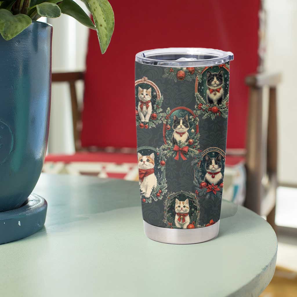 Christmas Cat Tumbler Cup Vintage Kitten Victorian Royal Holly Wreath - Wonder Print Shop