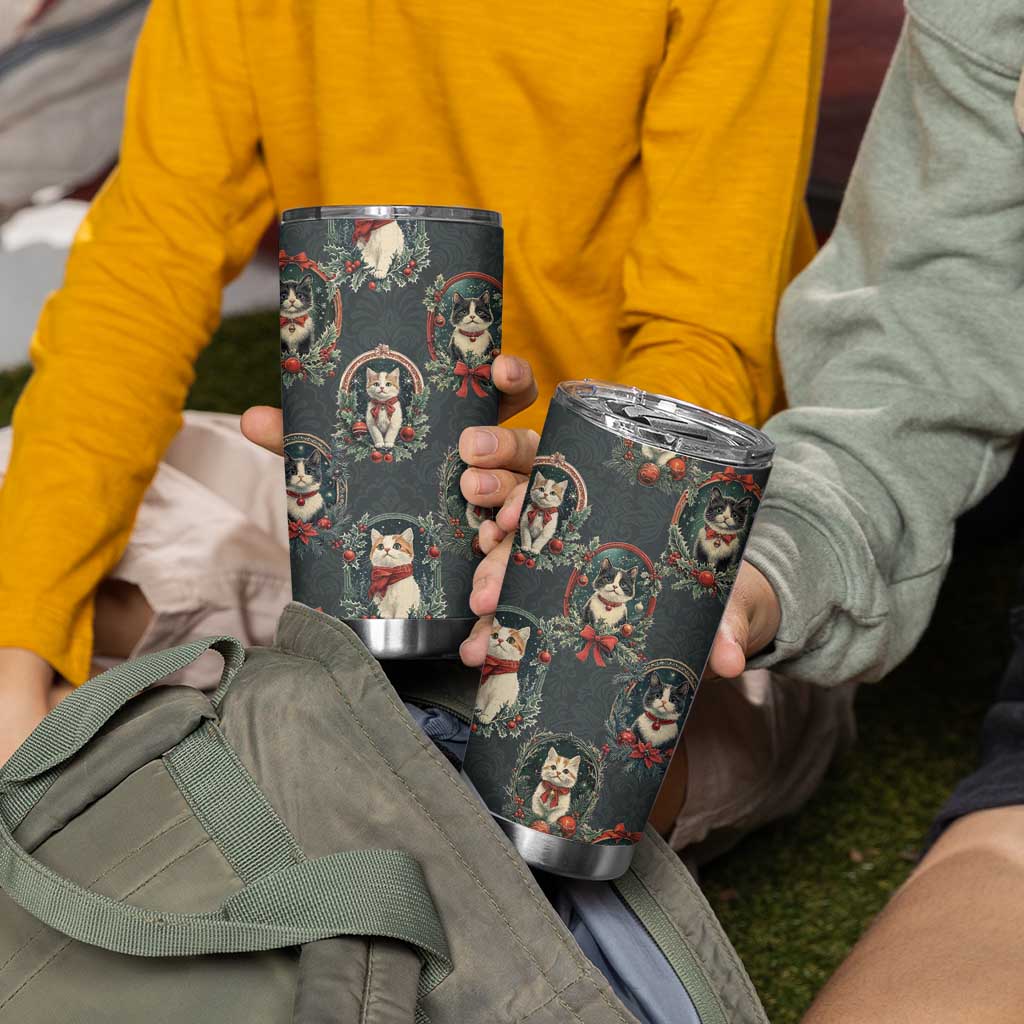 Christmas Cat Tumbler Cup Vintage Kitten Victorian Royal Holly Wreath - Wonder Print Shop