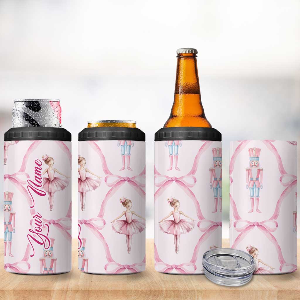 Personalized Christmas Nutcracker Ballerina 4 in 1 Can Cooler Tumbler Custom Name Coquette Ballet Nutcracker - Wonder Print Shop