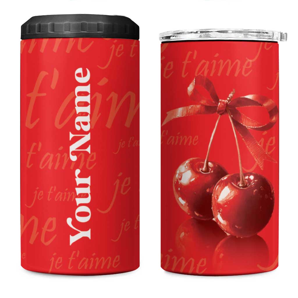 Personalized Coquette Christmas 4 in 1 Can Cooler Tumbler Custom Name Cherry Bow Je T'aime - Wonder Print Shop
