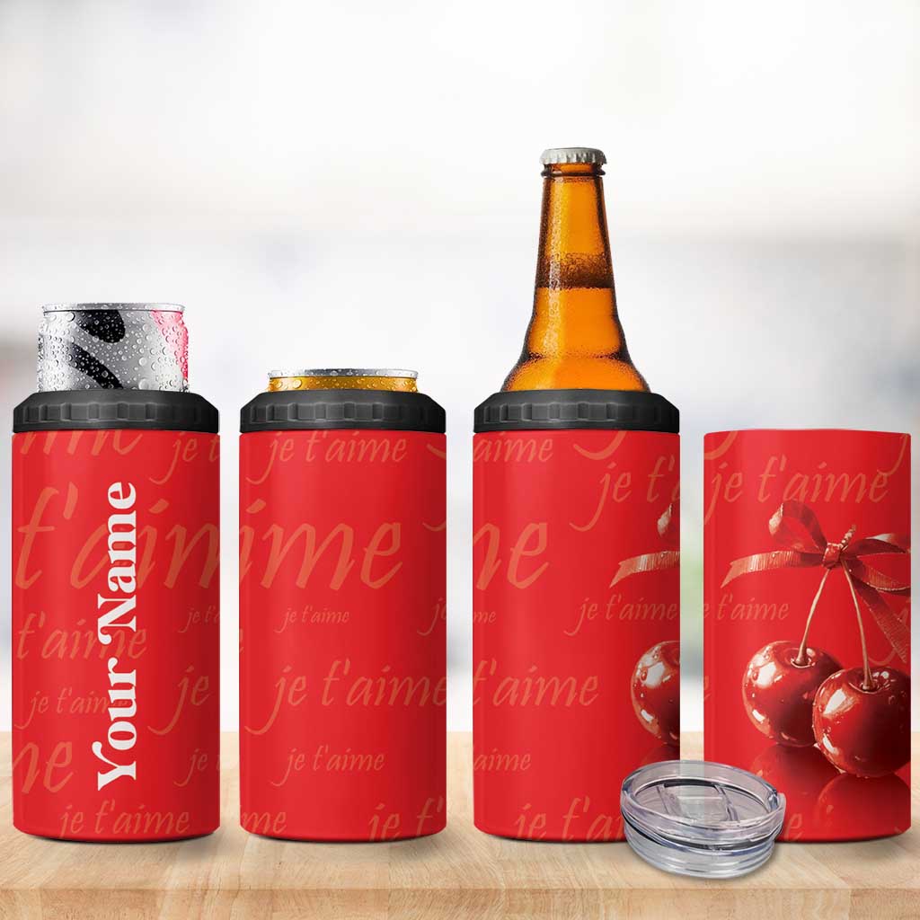 Personalized Coquette Christmas 4 in 1 Can Cooler Tumbler Custom Name Cherry Bow Je T'aime - Wonder Print Shop