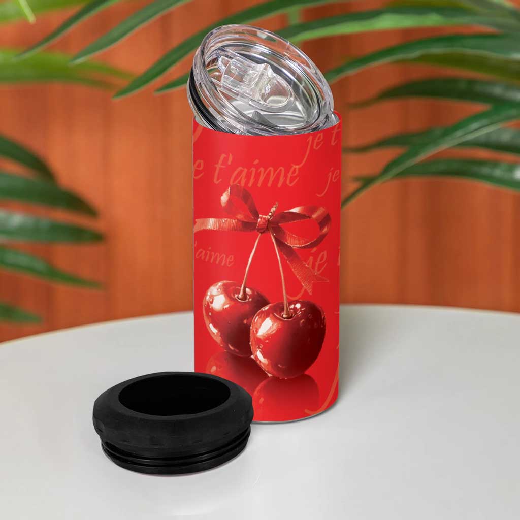 Personalized Coquette Christmas 4 in 1 Can Cooler Tumbler Custom Name Cherry Bow Je T'aime - Wonder Print Shop