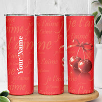 Personalized Coquette Christmas Skinny Tumbler Custom Name Cherry Bow Je T'aime - Wonder Print Shop